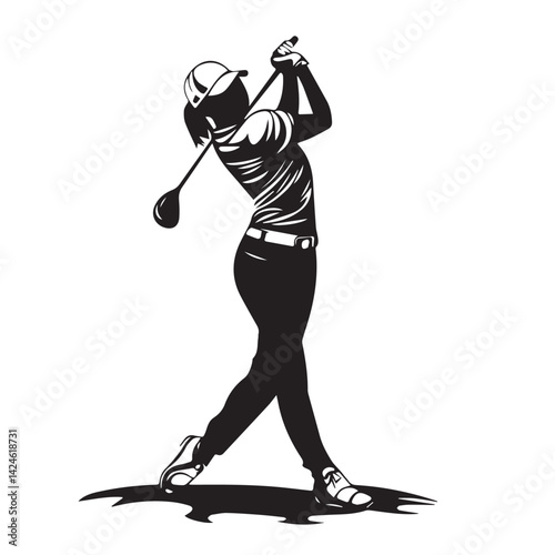 Ladies Female Golf Player in action vector art