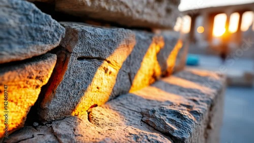 Wallpaper Mural Textured concrete wall with rough-hewn grooves and cracks, slow-drifting shadows weaving angular fissures under shifting golden-hour sunlight, casting ephemeral geometric patterns as dust motes shimme Torontodigital.ca