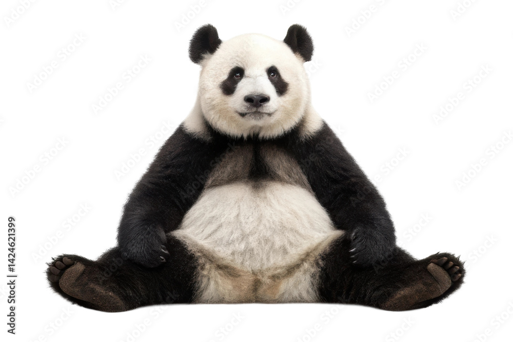 Panda sitting relaxed with a calm expression in a playful pose showcasing adorable features and fluffy fur Panda sitting relaxed with a calm expression in a playful pose showcasing adorable features and fluffy fur