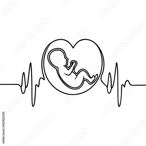 Line Art of Fetus Heartbeat in Heart Shape  