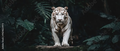 Majestic White Tiger in Lush Jungle