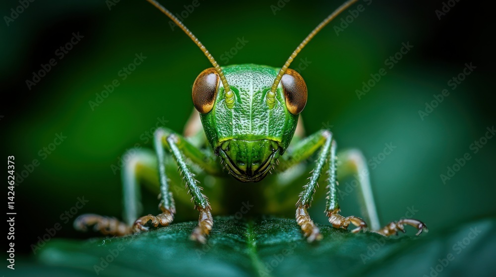 Close-up of a vibrant green grasshopper Close-up of a vibrant green grasshopper