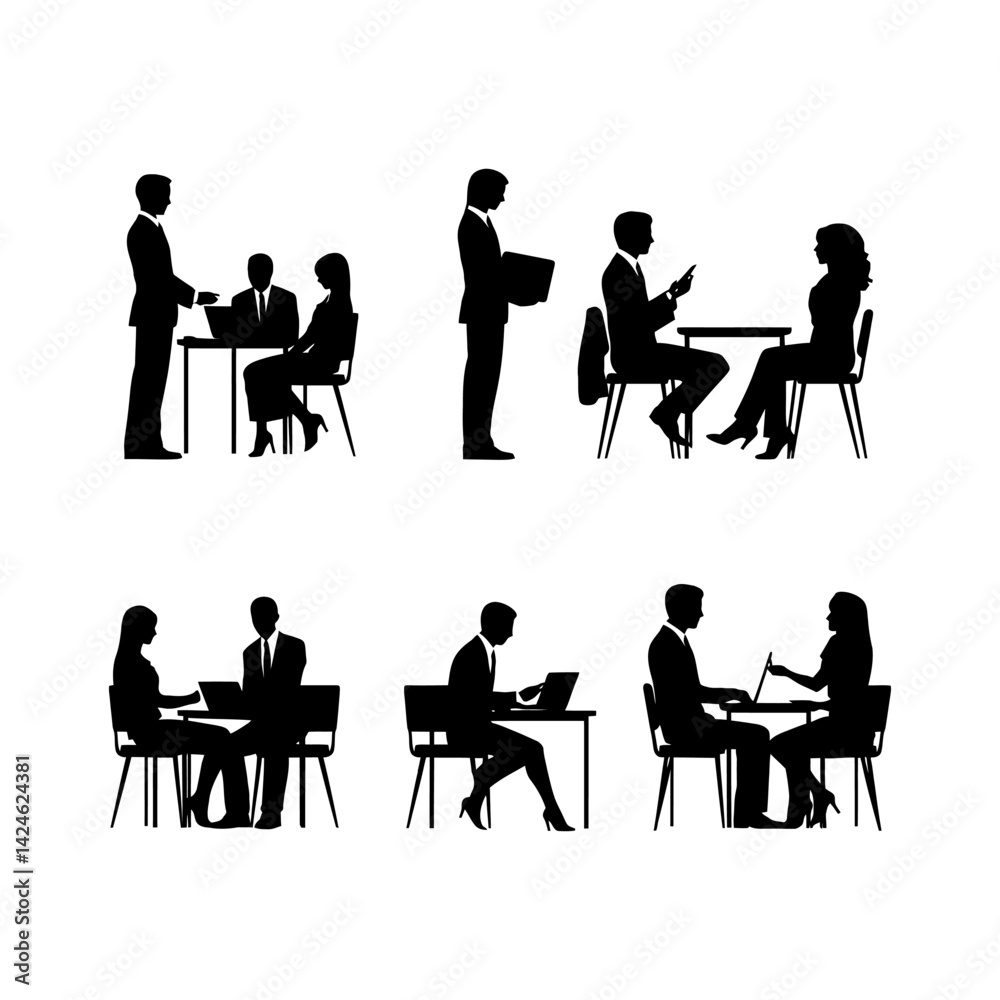 Business Meeting and Team work Silhouette set