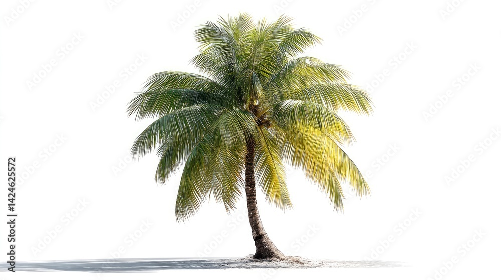 Single Palm Tree: Serene Tropical Beauty on White Single Palm Tree: Serene Tropical Beauty on White