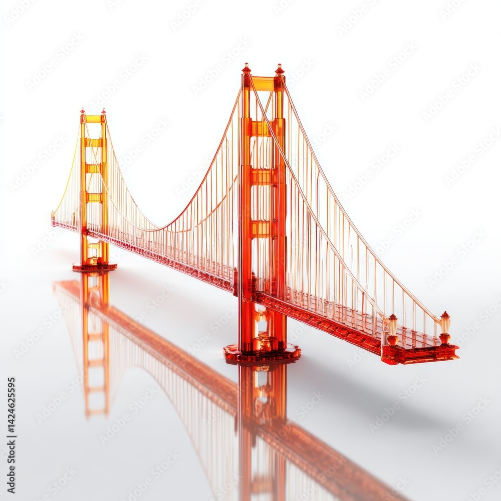 Fototapeta premium Transparent orange 3D model of the Golden Gate Bridge.