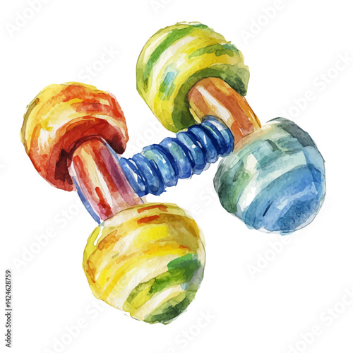 Toy rattle for infants, watercolor illustration, isolated on a white background.

