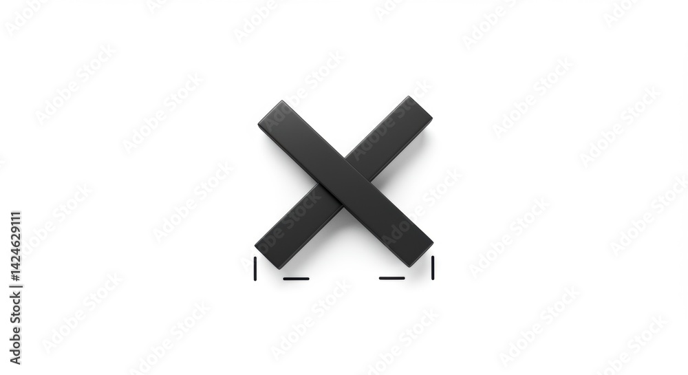 Obraz premium Black Crossed Rectangles with Dashed Lines, Abstract Minimalist Design on White.