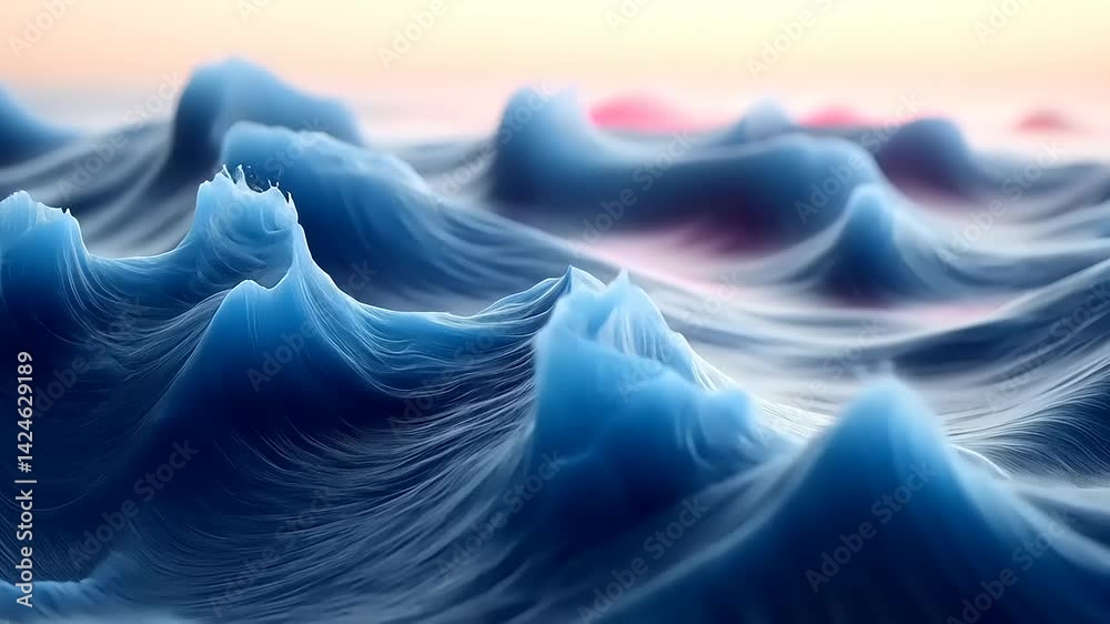 Blue wave crests against sunset sky