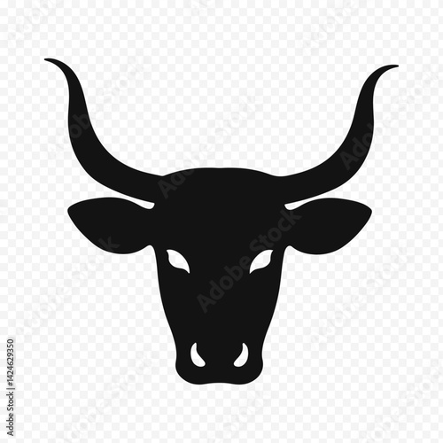 Black vector illustration of a bull head with horns isolated on white