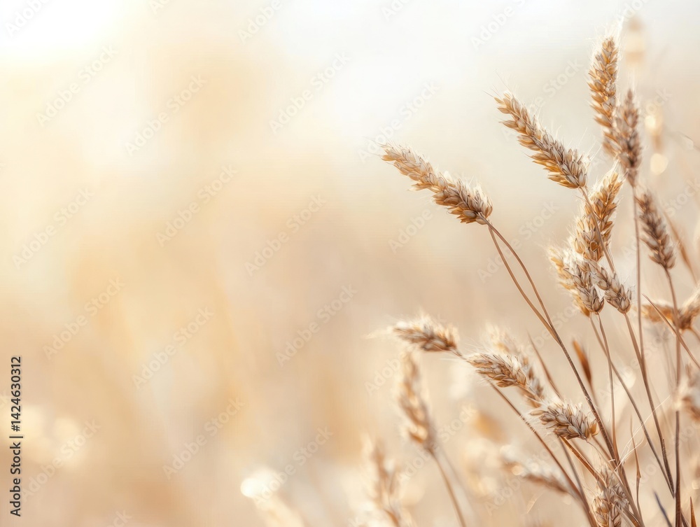 Fototapeta premium Golden Wheat Field at Sunset: Serene Nature Photography