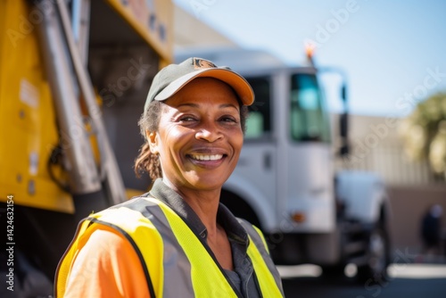 Portrait of a smiling middle age female sanitation workers in los angeles