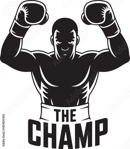 Black and White Boxing Champion Silhouette Tshirt graphic vector