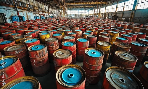 Rusty Barrels in a Derelict Warehouse: A Glimpse into Industrial Decay