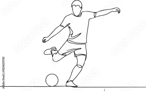 Continuous Line Drawing of Soccer Player Kicking Ball