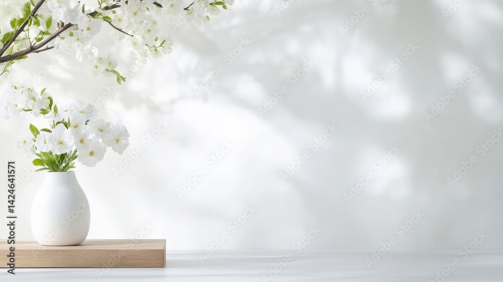 Fototapeta premium White blossoms in vase, soft shadows