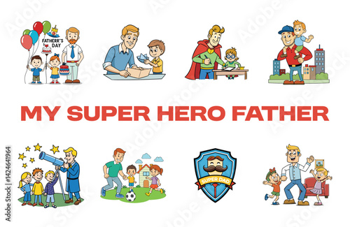 Fathers day vector cartoon character set design isolated on white background