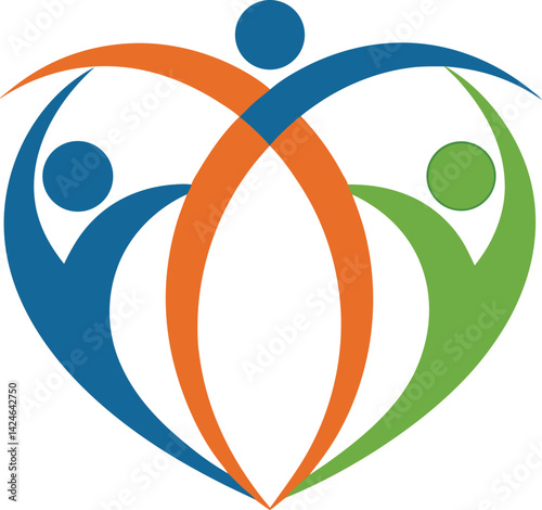 Abstract logo, stylized human figures, heart shape 