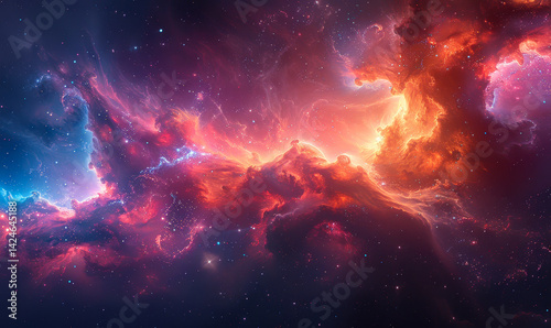 Stunning Nebula in Deep Space with Bright Stars and Vibrant Colors, Cosmic Clouds, and Galactic Formation at Night, Ideal for Astronomy and Space Exploration Concepts