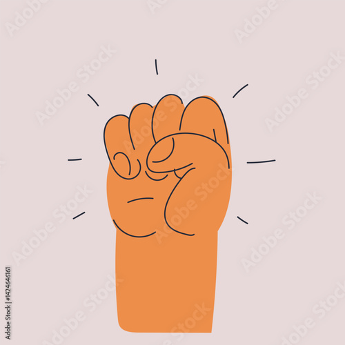 Cartoon vector illustration of a hand clenched into a fist, symbolizing strength, determination, and empowerment