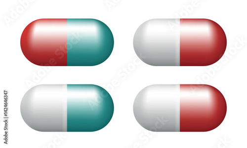 Pills. Set of 3d pills isolated on white background.