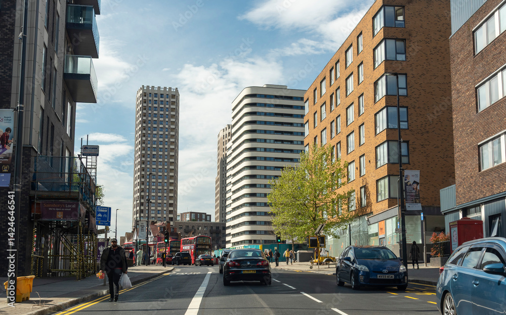 Wembley Borough of Brent London UK. 19.04.2025. Wembley High Road in Brent a suburb of London UK. Wembley Borough of Brent London UK. 19.04.2025. Wembley High Road in Brent a suburb of London UK.