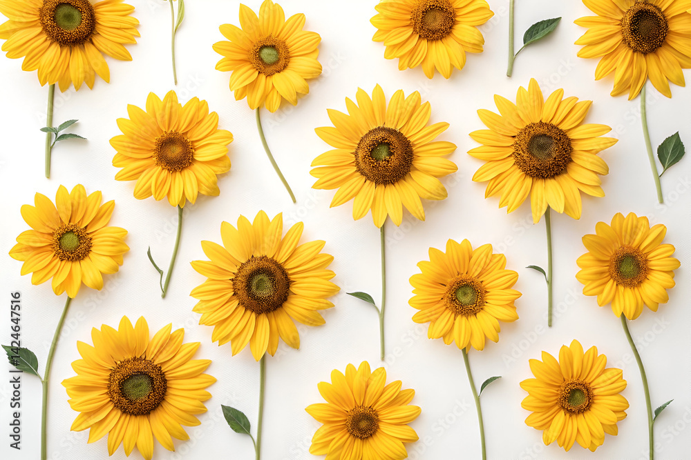 Sun flower background, set of sunflowers on white background Sun flower background, set of sunflowers on white background