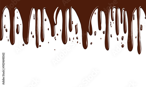 Chocolate sauce straining illustration isolated on white background. Copy space. Melted chocolate, chocolate vector. Flowing liquid isolated on white background. leaking, splashing, spilling liquid.