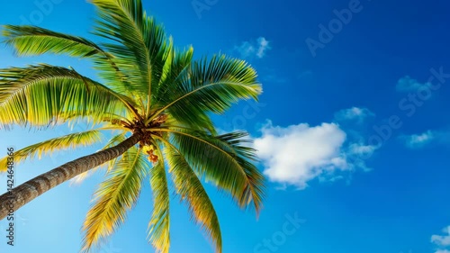 Wallpaper Mural Tropical palm tree swaying under bright blue sky with clouds Torontodigital.ca