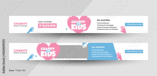 Charity web banner template set | Donation fundraiser event large banner | Nonprofit campaign promotion | Humanitarian aid community