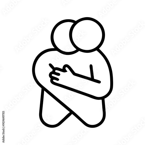 minimalist outline icon of two people hugging each other, symbol of emotional support, empathy, friendship and love, vector black line