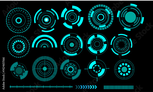HUD interface round frames, aim control and target circles, vector digital UI dashboard. Virtual cyber screen round buttons and crosshair, HUD futuristic technology circle holograms and round frames