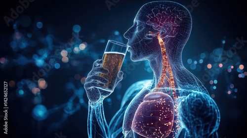 Scientific Illustration of Transparent Human Anatomy with Nervous and Digestive System