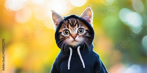 photo of kitten dressed in hoodie