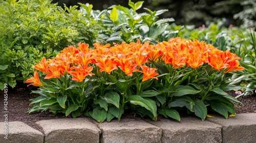 Vibrant orange lilies in garden landscape decor