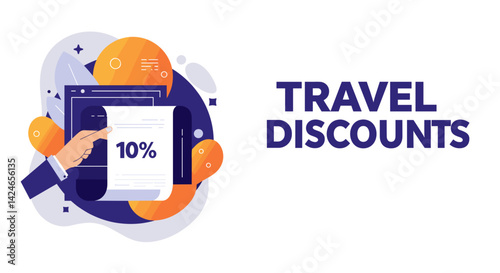 Travel discounts concept with a hand presenting a coupon  