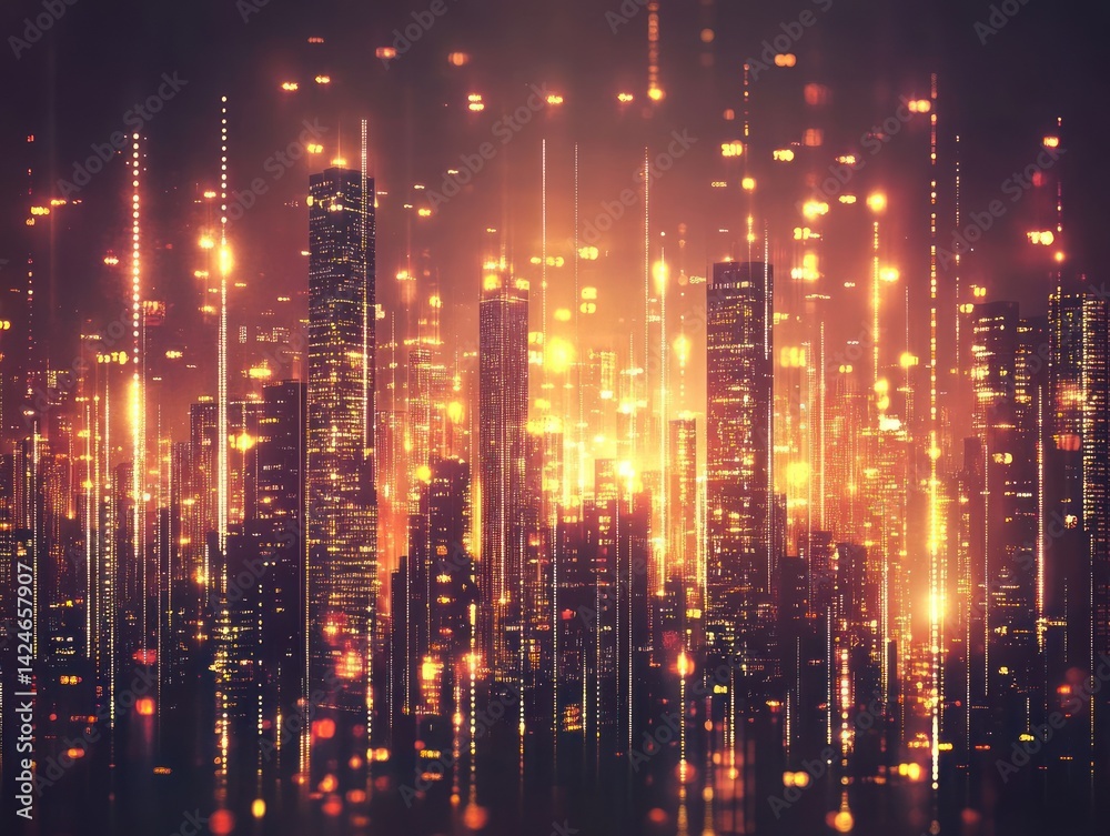 Fototapeta premium Illuminated Metropolis: A Nighttime Digital Cityscape