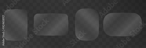 Glass plate on transparent background.  Realistic windows mockup. Set of mirror on transparent background. Light effect for a picture or a mirror. 3d panel texture or clear window.  