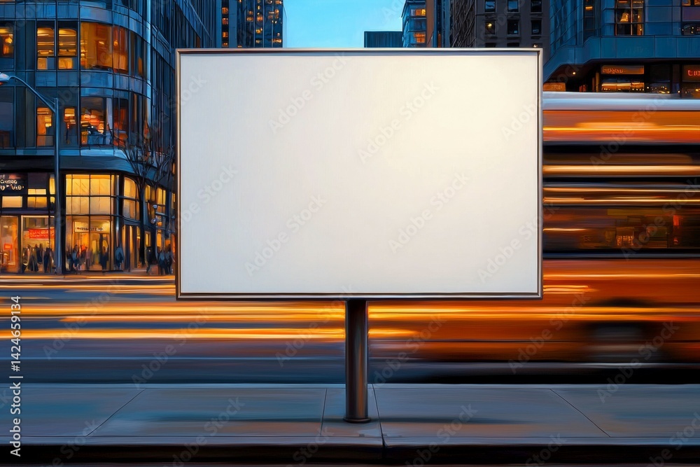 A large white billboard sits on a city street