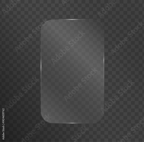 Glass plate on transparent background.  Realistic windows mockup. Set of mirror on transparent background. Light effect for a picture or a mirror. 3d panel texture or clear window.  Acrylic and glass 