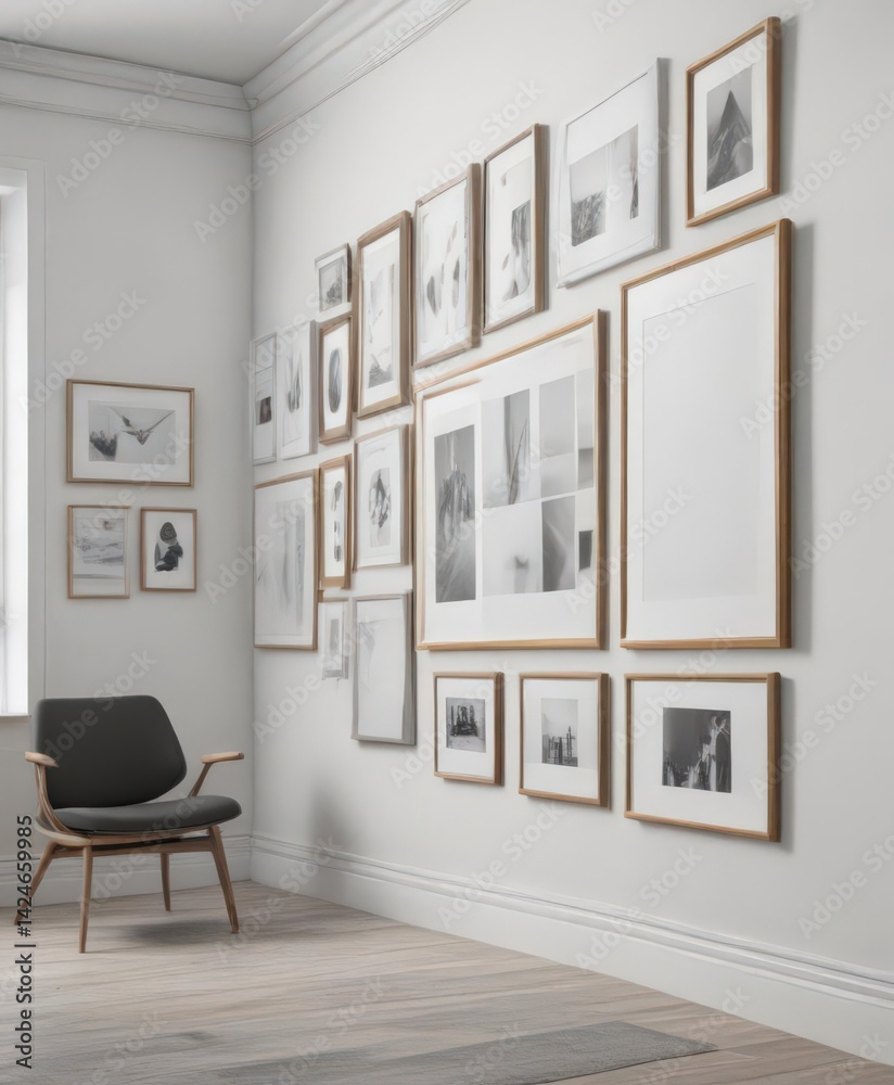 Fototapeta premium Gallery wall mockup, various frames, white background, digital, collage