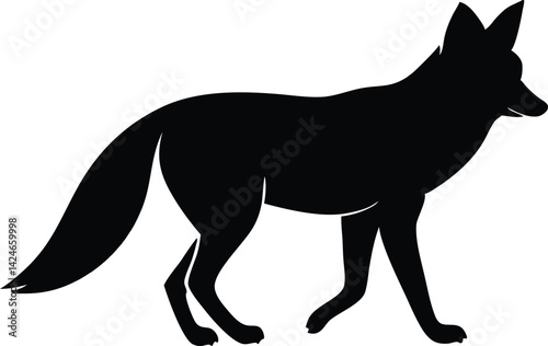 Elegant Black Silhouette of a Fox Vector EPS Illustration