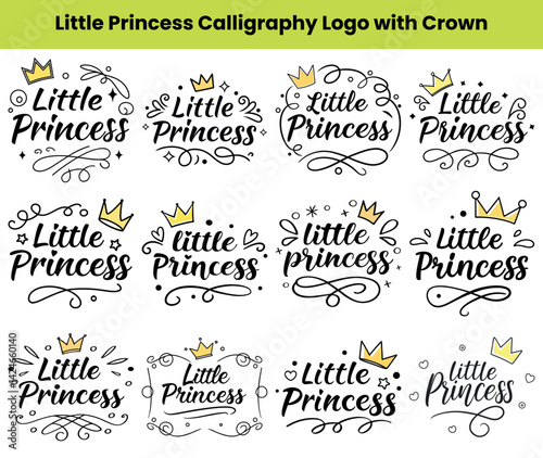 Little Princess Calligraphy Collection with Crowns and Decorative Elements on White