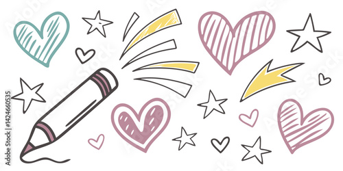 Playful scribbles of crayons, happy arrows, and swirly lines bring a fun, imaginative vibe for young creative minds to explore