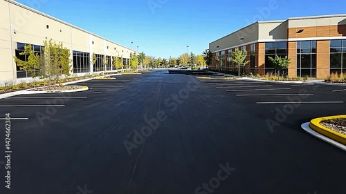 Empty Parking Lot Between Modern Buildings