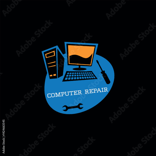 computer repairing store logo design vector