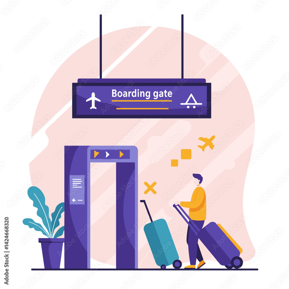 Obraz premium Boarding gate waiting at an airport with a traveler