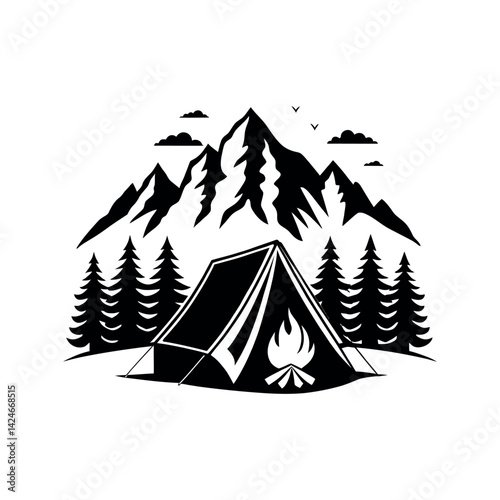 camping silhouette logo vector line art logo design