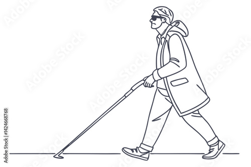 Minimalist Drawing of Blind Man Using Cane
