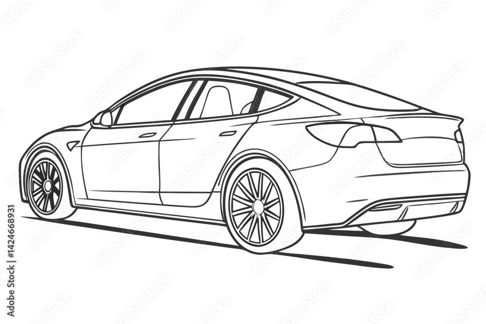 Fototapeta premium Electric Sedan Car One Line Minimal Drawing