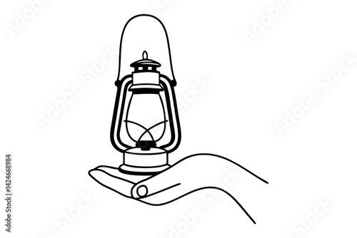 Minimal Lantern Holding Illustration in Line Style